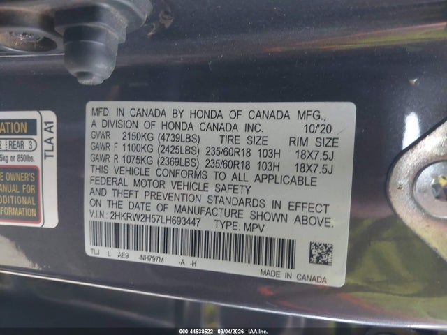 2HKRW2H57LH693447 Honda Cr-v Awd Ex