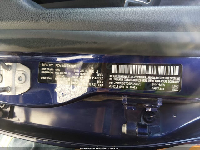 Aukcja sprzedaży 2016 Jeep Renegade Latitude, vin: ZACCJBBT0GPC54020, numer aukcji: 44538532