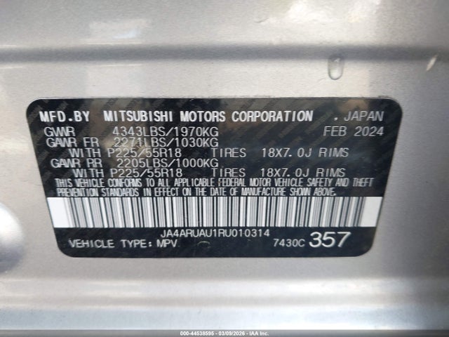 2024 MITSUBISHI OUTLANDER SPORT JA4ARUAU1RU010314 Photo 8