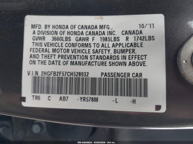 2012 HONDA CIVIC SDN 2HGFB2F57CH528932 Photo 8