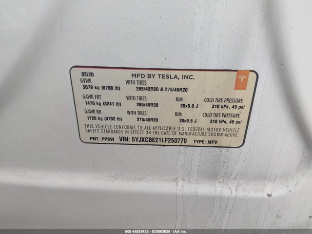 2020 TESLA MODEL X 5YJXCBE21LF250770 Photo 8