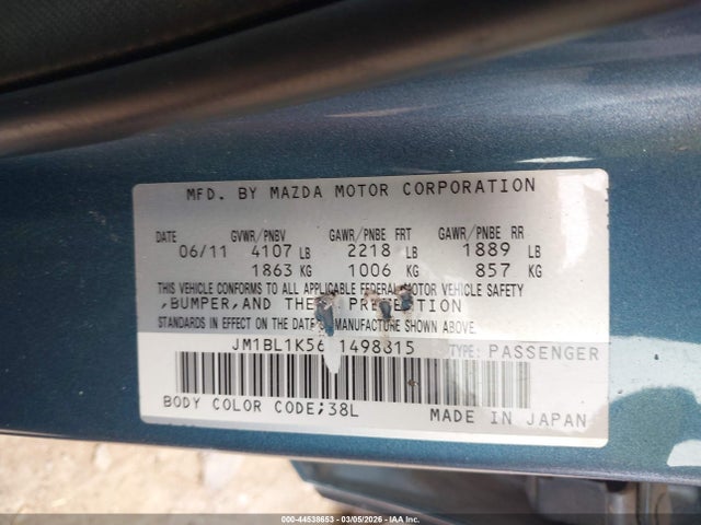 Aukcja sprzedaży 2011 Mazda Mazda3 S Sport, vin: JM1BL1K56B1498815, numer aukcji: 44538653