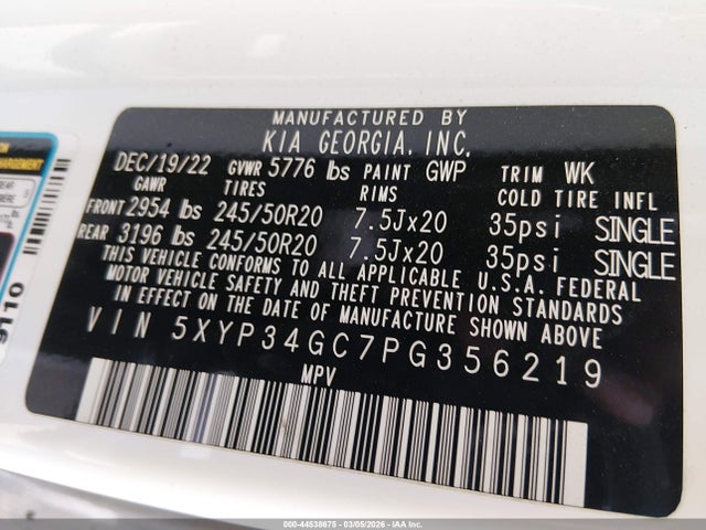 2023 Kia Telluride Ex მანქანა იყიდება აუქციონზე, vin: 5XYP34GC7PG356219, აუქციონის ნომერი: 44538675