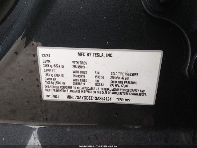 Aukcja sprzedaży 2025 Tesla Model Y Long Range Dual Motor All-wheel Drive, vin: 7SAYGDEE1SA354124, numer aukcji: 44538682
