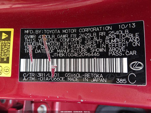 Продажа на аукционе авто 2014 Lexus Es 350, vin: JTHBK1GG4E2096446, номер лота: 44538685