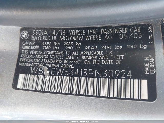 Продаж на аукціоні авто 2003 Bmw 330xi, vin: WBAEW53413PN30924, номер лоту: 44538695