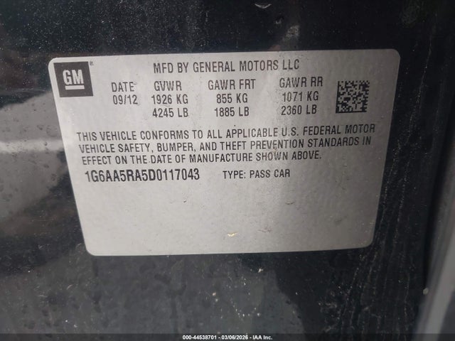 Продажа на аукционе авто 2013 Cadillac Ats Standard, vin: 1G6AA5RA5D0117043, номер лота: 44538701
