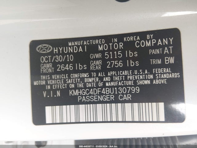 2011 HYUNDAI GENESIS KMHGC4DF4BU130799 Photo 8