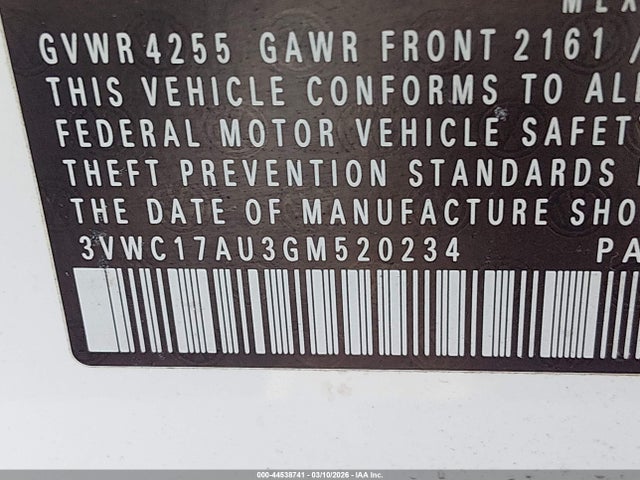 Auction sale of the 2016 Volkswagen Golf Sportwagen Tsi Limited Edition, vin: 3VWC17AU3GM520234, lot number: 44538741