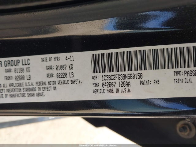 44538747 :رقم المزاد ، 1C3BC2FG3BN580158 vin ، 2011 Chrysler 200 Limited مزاد بيع