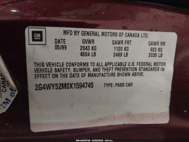 Aukcja sprzedaży 1999 Buick Century Limited, vin: 2G4WY52M0X1594745, numer aukcji: 44538759