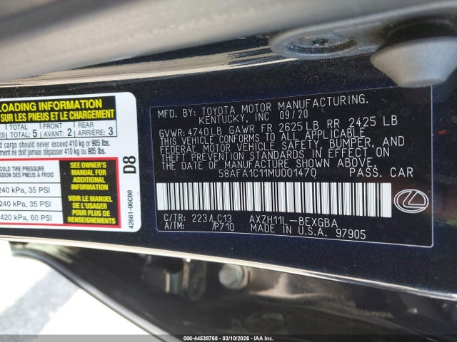 2021 LEXUS ES 300H 58AFA1C11MU001470 Photo 8