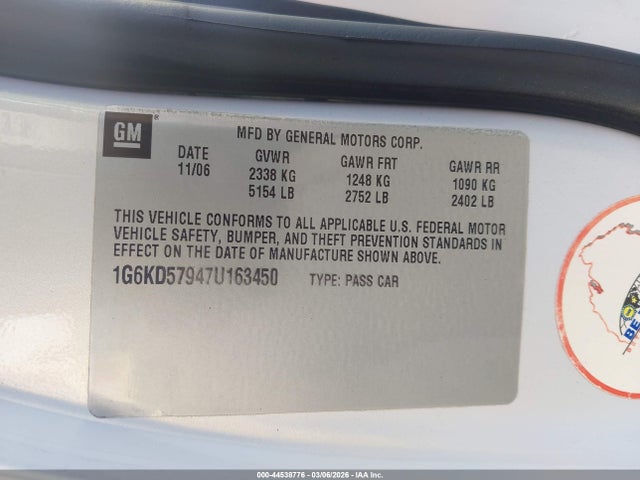 Продажа на аукционе авто 2007 Cadillac Dts Performance, vin: 1G6KD57947U163450, номер лота: 44538776