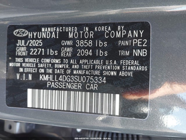 Продажа на аукционе авто 2025 Hyundai Elantra Se, vin: KMHLL4DG3SU075334, номер лота: 44538780
