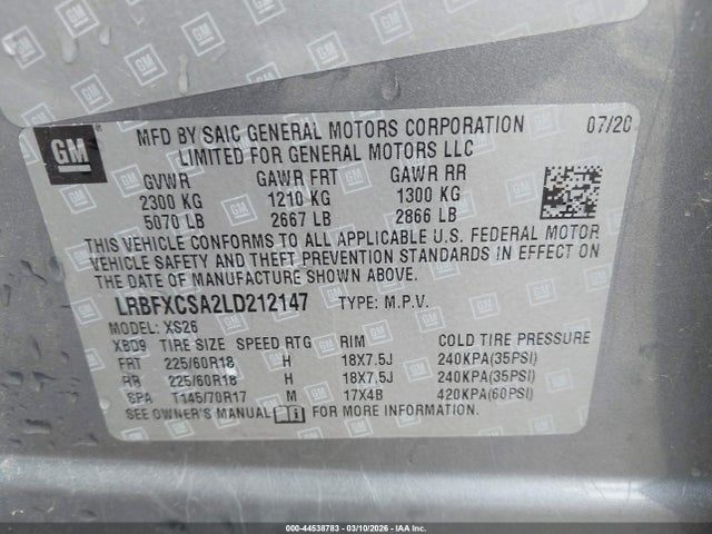 Продаж на аукціоні авто 2020 Buick Envision Fwd Essence, vin: LRBFXCSA2LD212147, номер лоту: 44538783
