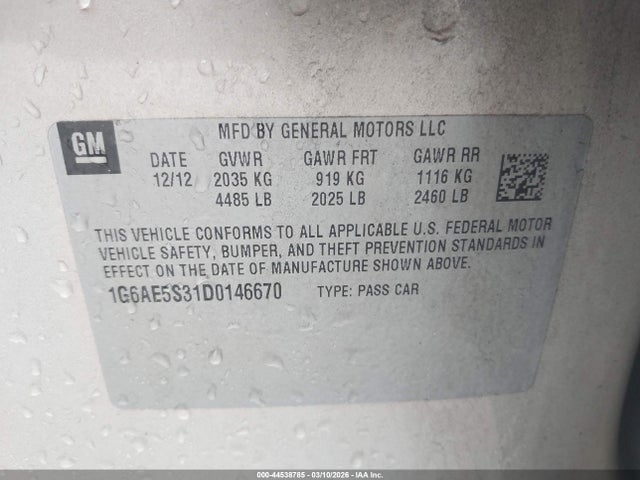 2013 Cadillac Ats Premium მანქანა იყიდება აუქციონზე, vin: 1G6AE5S31D0146670, აუქციონის ნომერი: 44538785