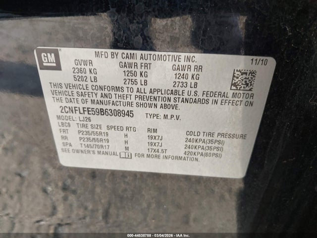 Продаж на аукціоні авто 2011 Chevrolet Equinox Ltz, vin: 2CNFLFE59B6308945, номер лоту: 44538788