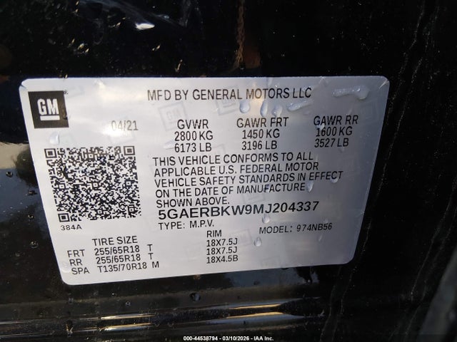 Продажа на аукционе авто 2021 Buick Enclave Fwd Essence, vin: 5GAERBKW9MJ204337, номер лота: 44538794