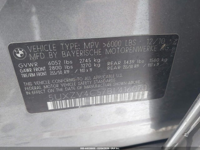 44538805 :رقم المزاد ، 5UXZV4C57BL416070 vin ، 2011 Bmw X5 Xdrive35i/xdrive35i Premium/xdrive35i Sport Activity مزاد بيع