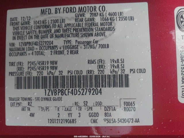 2013 FORD MUSTANG 1ZVBP8CF4D5279204 Photo 8