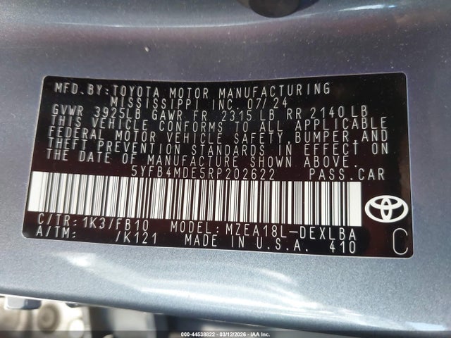 5YFB4MDE5RP202622 Toyota COROLLA LE