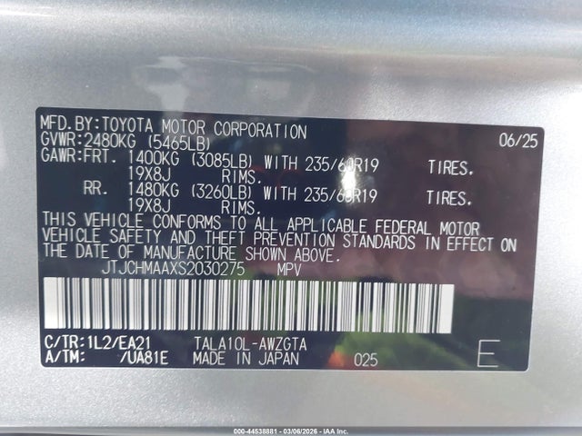 44538881 :رقم المزاد ، JTJCHMAAXS2030275 vin ، 2025 Lexus Rx 350 Premium مزاد بيع