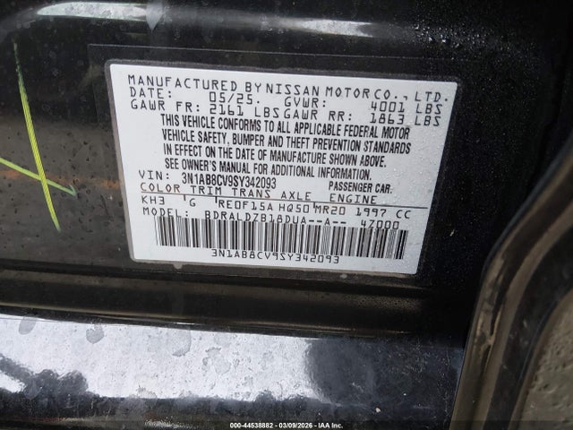 Продаж на аукціоні авто 2025 Nissan Sentra Sv, vin: 3N1AB8CV9SY342093, номер лоту: 44538882