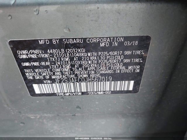 2018 Subaru Forester 2.5i Premium მანქანა იყიდება აუქციონზე, vin: JF2SJAEC0JH567019, აუქციონის ნომერი: 44538906