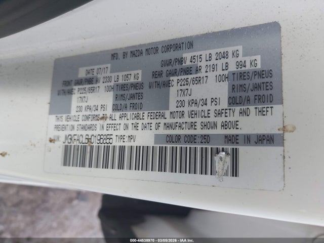 44538970 :رقم المزاد ، JM3KFACL6H0196855 vin ، 2017 Mazda Cx-5 Touring مزاد بيع