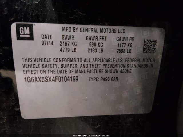 2015 Cadillac Cts Luxury მანქანა იყიდება აუქციონზე, vin: 1G6AX5SX4F0104199, აუქციონის ნომერი: 44538984