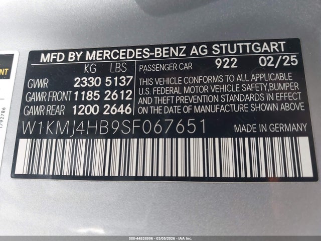 Aukcja sprzedaży 2025 Mercedes-benz Cle 300 4matic, vin: W1KMJ4HB9SF067651, numer aukcji: 44538996