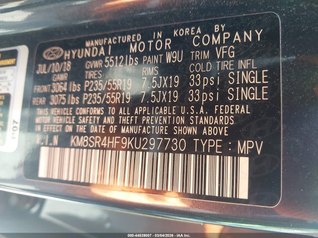 2019 HYUNDAI SANTA FE XL KM8SR4HF9KU297730 Photo 8
