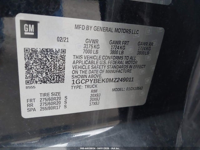Продажа на аукционе авто 2021 Chevrolet Silverado 1500 4wd  Short Bed Custom, vin: 1GCPYBEK0MZ249011, номер лота: 44539024