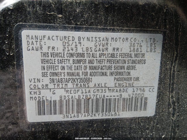 Nissan SENTRA S 2019 3N1AB7AP2KY350681 Image 9