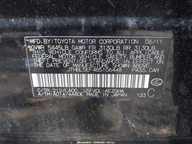 2011 LEXUS LS 460 JTHBL5EF4B5106448 Photo 8