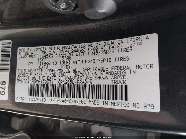 Aukcja sprzedaży 2015 Toyota Tacoma Prerunner V6, vin: 3TMJU4GN9FM179971, numer aukcji: 44539039
