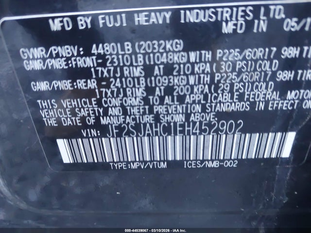 Aukcja sprzedaży 2014 Subaru Forester 2.5i Limited, vin: JF2SJAHC1EH452902, numer aukcji: 44539067