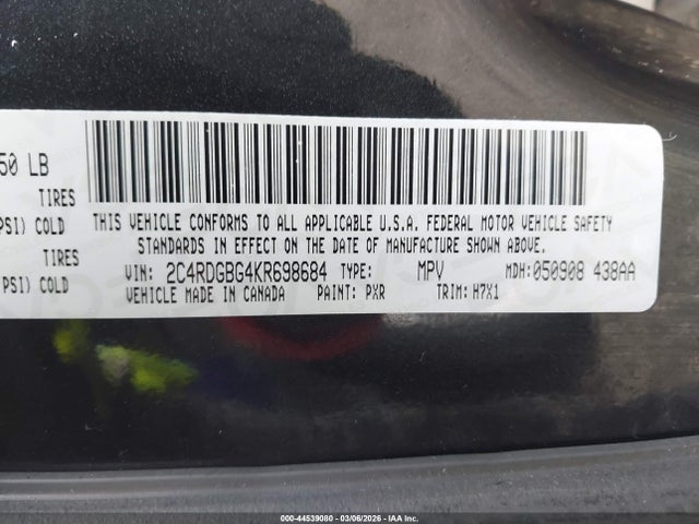 2C4RDGBG4KR698684 Dodge Grand Caravan Se