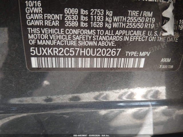 Aukcja sprzedaży 2017 Bmw X5 Sdrive35i, vin: 5UXKR2C57H0U20267, numer aukcji: 44539087