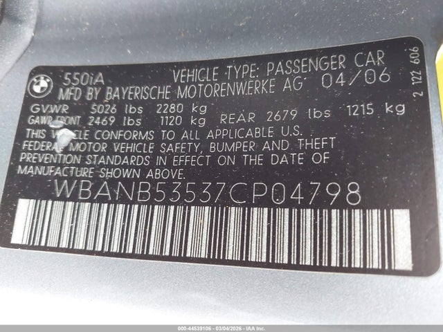 2007 BMW 550I WBANB53537CP04798 Photo 8