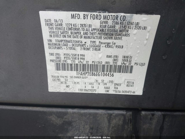 Aukcja sprzedaży 2014 Ford Taurus Sel, vin: 1FAHP2E86EG104456, numer aukcji: 44539122