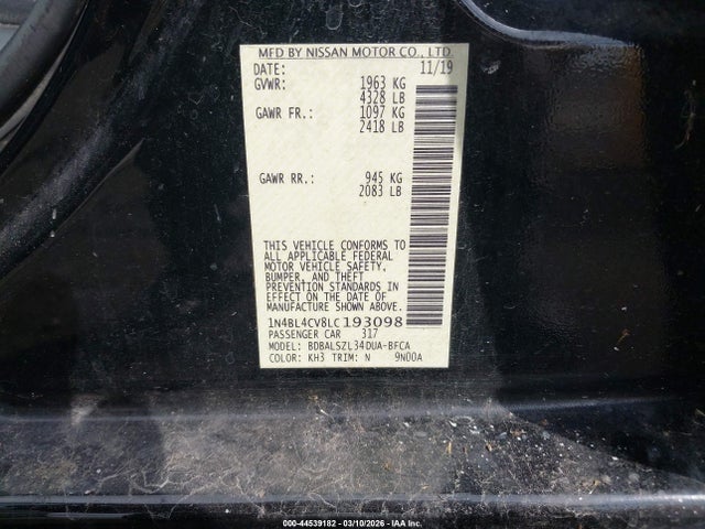 1N4BL4CV8LC193098 Nissan Altima Sr Fwd