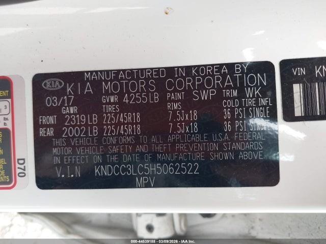 2017 Kia Niro Ex მანქანა იყიდება აუქციონზე, vin: KNDCC3LC5H5062522, აუქციონის ნომერი: 44539188