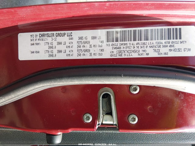 Продажа на аукционе авто 2012 Ram 1500 St, vin: 1C6RD7KT4CS245010, номер лота: 44539205