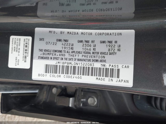 Продаж на аукціоні авто 2022 Mazda Mazda3 Hatchback Premium, vin: JM1BPBML0N1522083, номер лоту: 44539215
