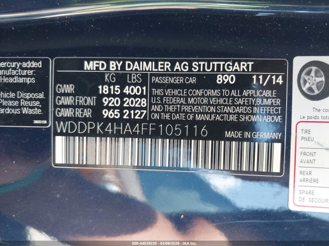 Продаж на аукціоні авто 2015 Mercedes-benz Slk 250, vin: WDDPK4HA4FF105116, номер лоту: 44539230