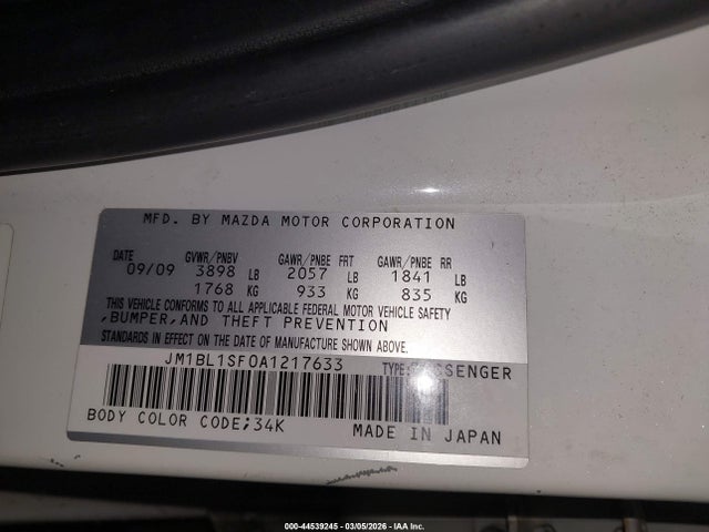 Продаж на аукціоні авто 2010 Mazda Mazda3 I Touring, vin: JM1BL1SF0A1217633, номер лоту: 44539245