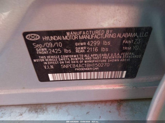 2011 HYUNDAI SONATA 5NPEB4AC1BH150270 Photo 8