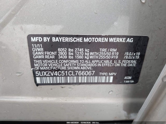 2012 Bmw X5 Xdrive35i/xdrive35i Premium/xdrive35i Sport Activity მანქანა იყიდება აუქციონზე, vin: 5UXZV4C51CL766067, აუქციონის ნომერი: 44539261