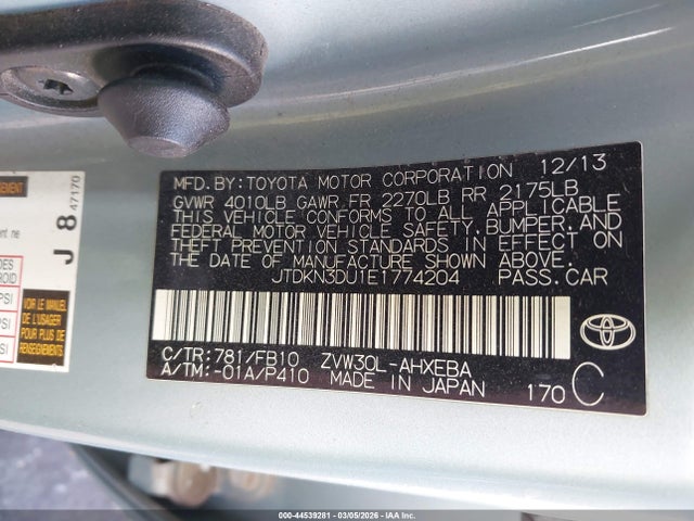 JTDKN3DU1E1774204 Toyota Prius Two